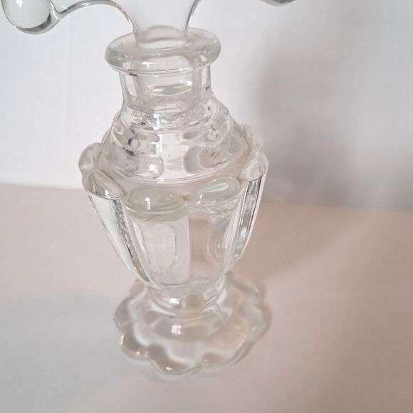 Perfume Bottle With Fan Stopper Vintage Large Clear Glass Footed 8" - Picture 4 of 10